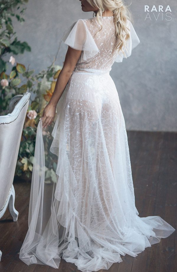 Sexy transparent lace bridal robe Debora by rara avis with split image 4