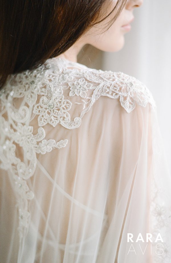 plus size bride robe Linas by rara avis with volumised long lace sleeves, image 3