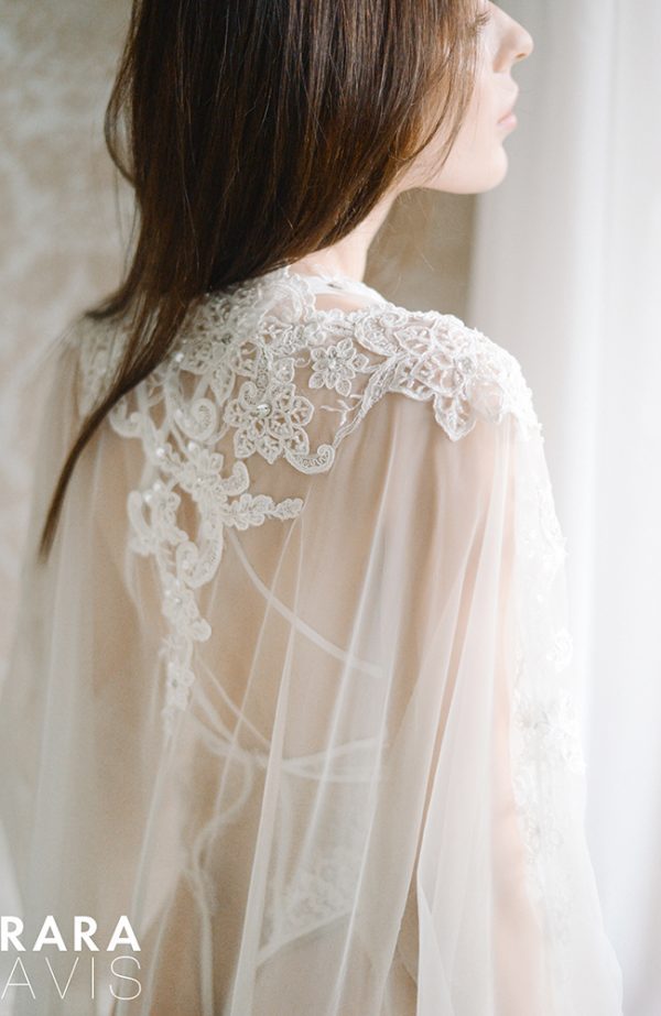 plus size bride robe Linas by rara avis with volumised long lace sleeves, image 2