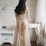 lace bride dressing gown Shanis by rara avis with long sleeves and pearl decorations, image 2