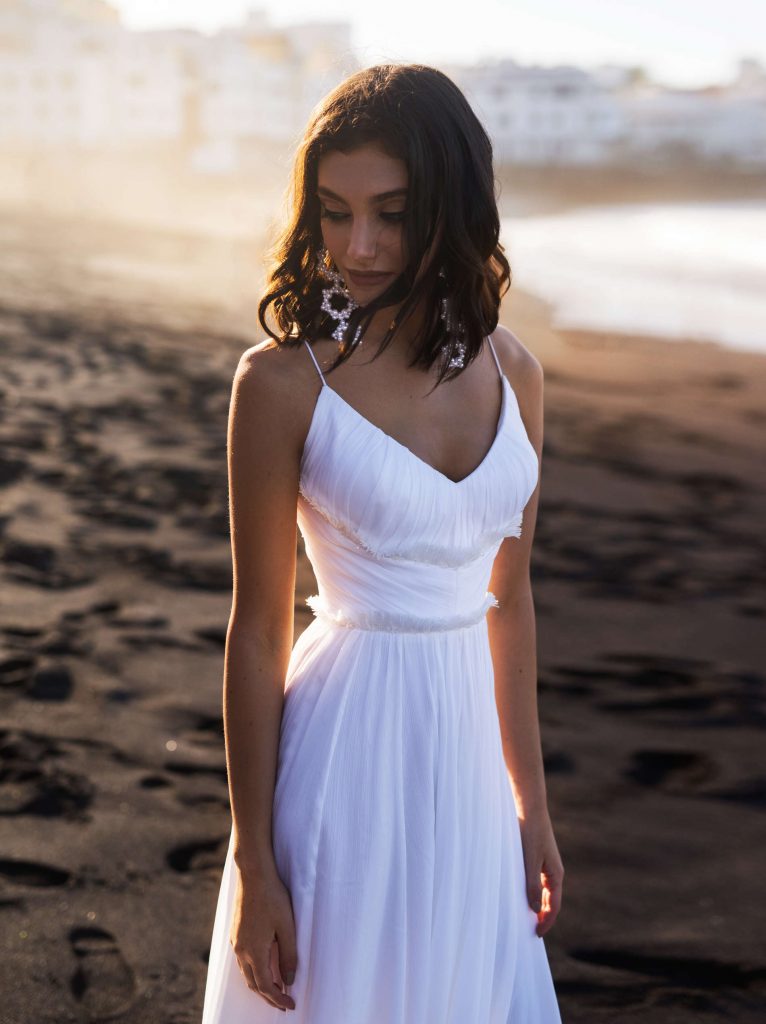 Lymi simple beach wedding dress from the Dell’Amore Dream Ocean Collection