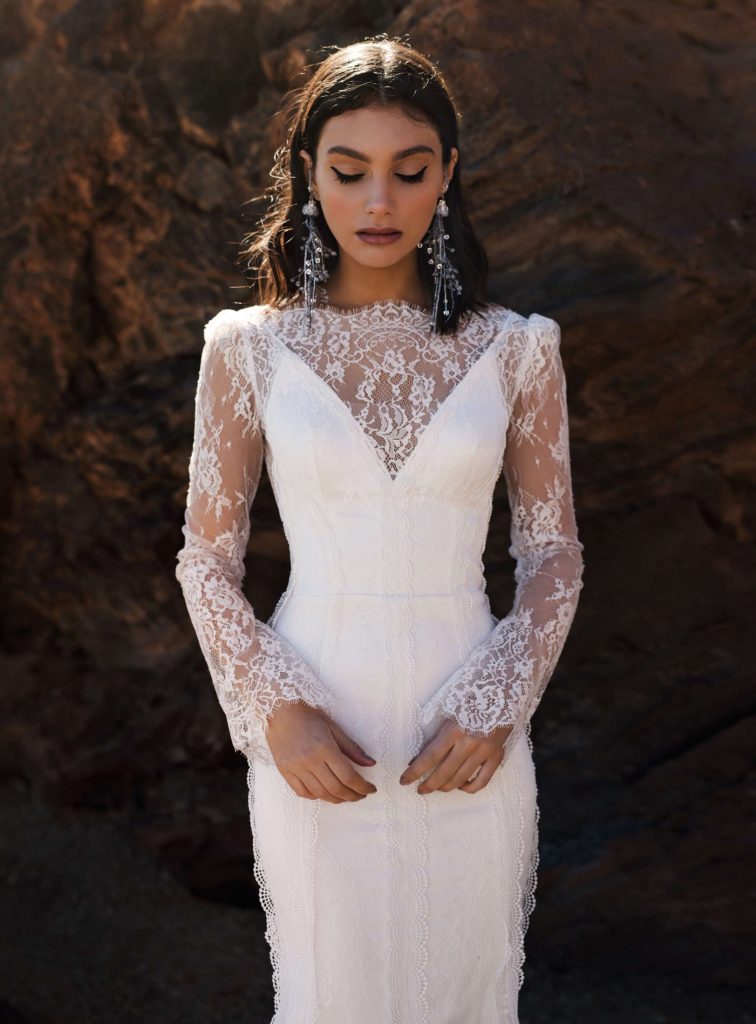Yara wedding dress with delicate lace sleeves from the Dream Ocean Collection 
