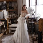 Unique wedding dress Mullet with transparent bodice, skirt with stars, feel special on your wedding day