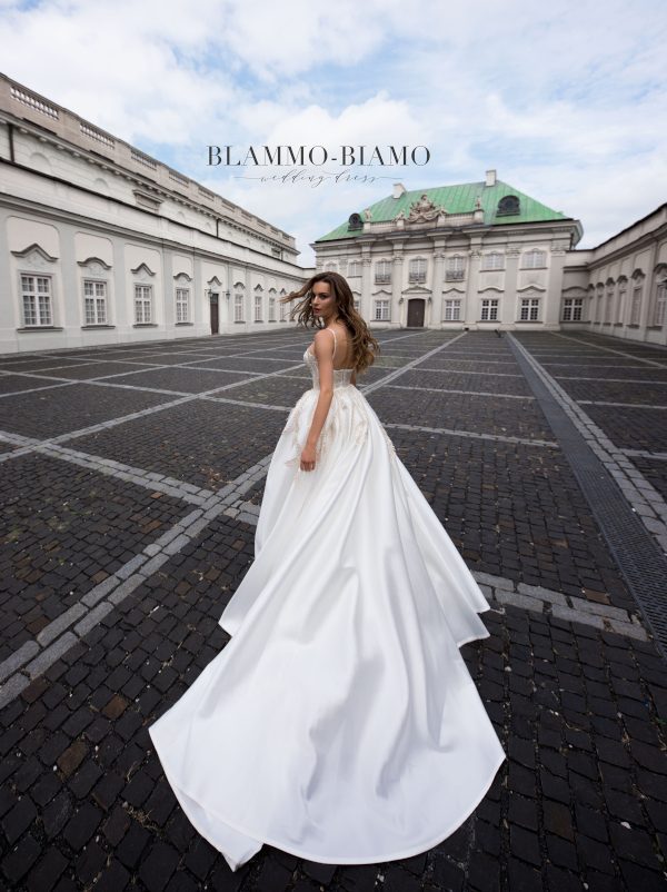 Plain princess wedding dress Pina by blammo-biamo with golden lace decorations, image 2