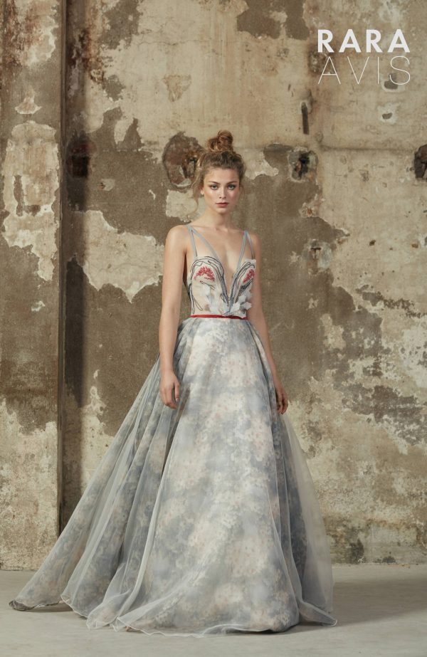 unusual wedding dress Maria from Rara Avis with colurful top embroidery and floral organza skirt image 6