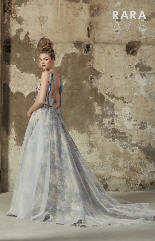 unusual wedding dress Maria from Rara Avis with colurful top embroidery and floral organza skirt image 5