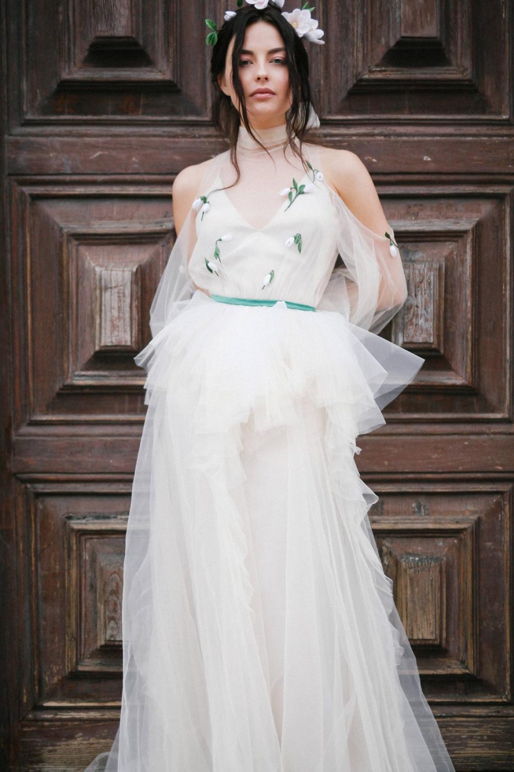 blue wedding gown Riki by Rara Avis with A-line tulle skirt and bow, image 3
