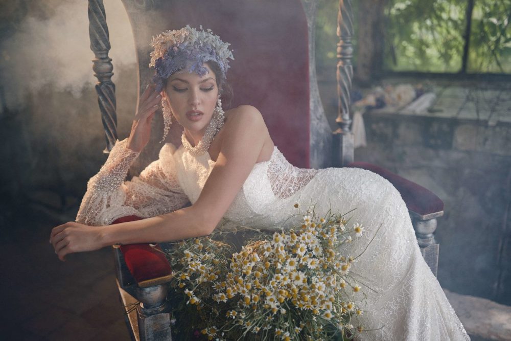 Rara Avis Asymmetrical sleeve wedding dress Shantal at Dell'Amore Bridal, NZ.3