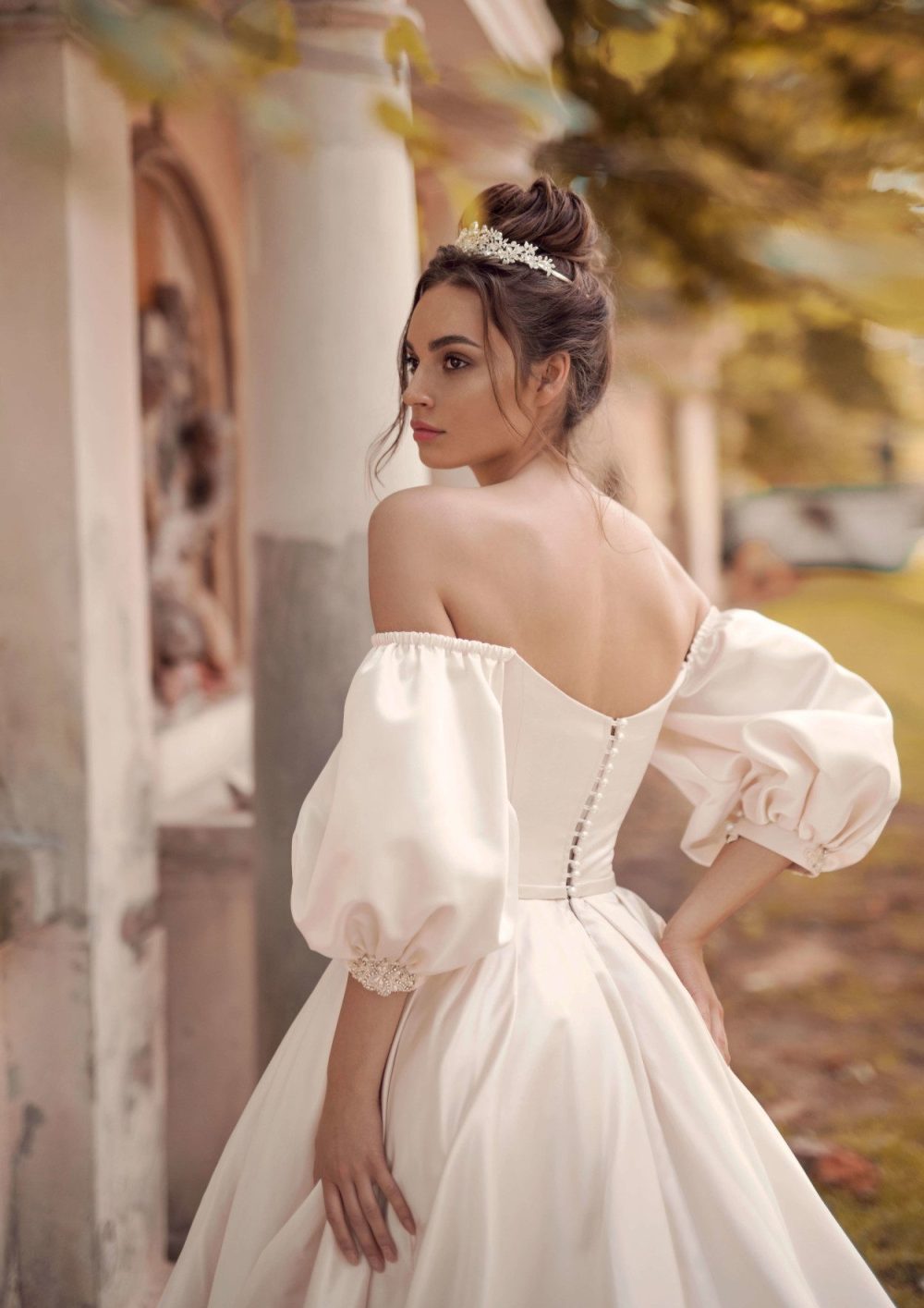 Off-shoulders sleeves wedding dress from Blammo-biamo, simple and modern style bridal gown, image 1