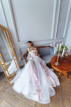 pink wedding dress Veronika by Rara Avis with a glittering A-line skirt and sweetheart top, image 3