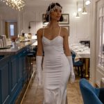 Rara Avis wedding dress Alita mermaid silhouette with thin straps, open back and small train at Dell'Amore Bridal, NZ.3