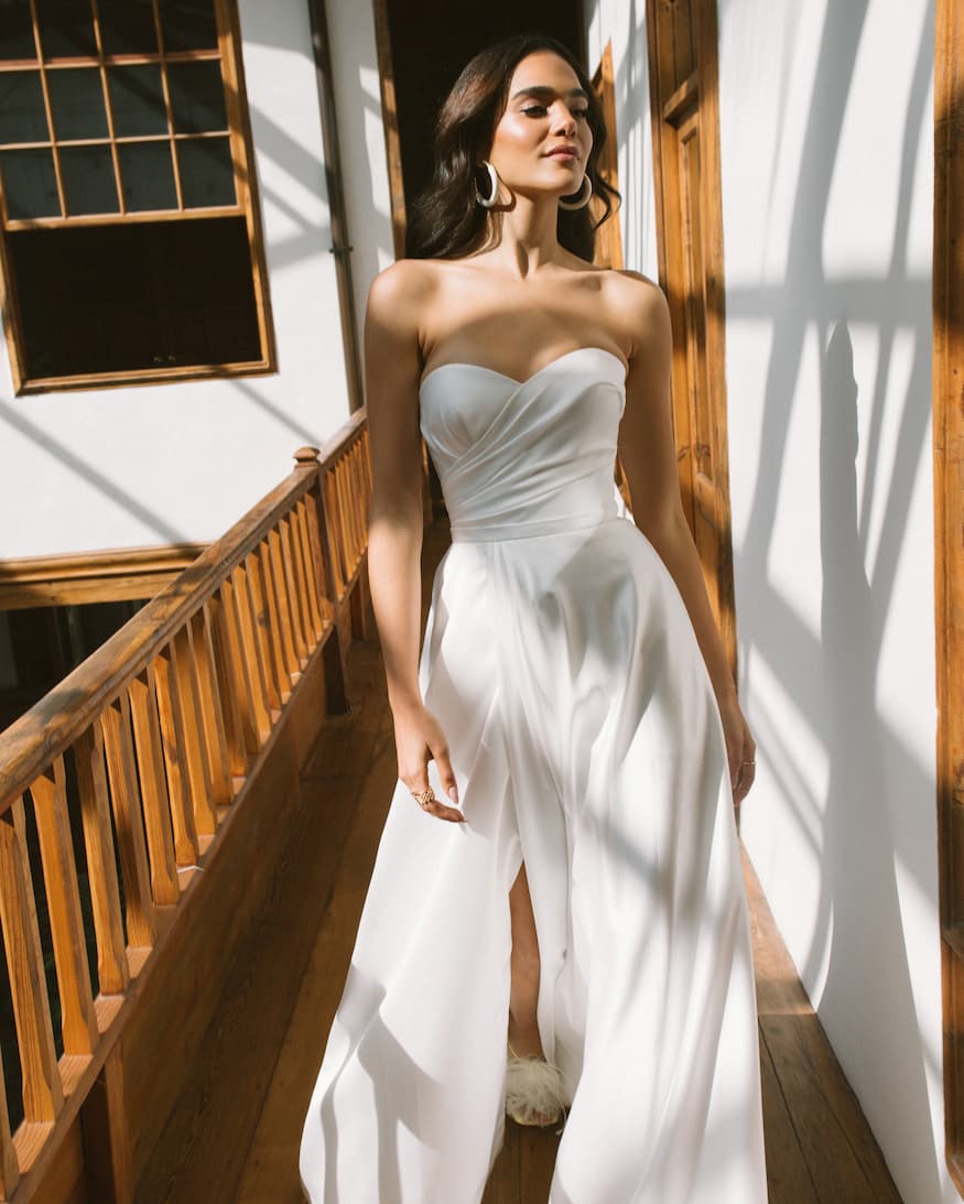 Simple satin wedding dress Vilda in Auckland | Dell'Amore Bridal
