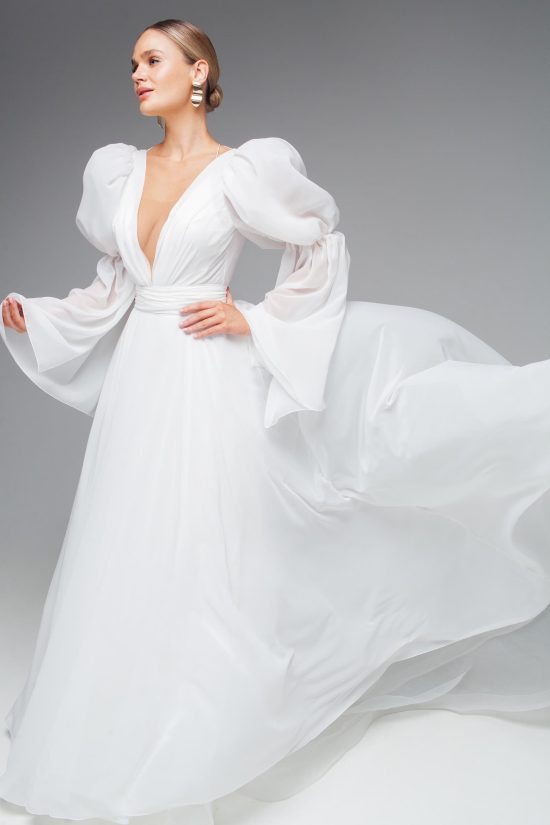 Rara Avis silk open back wedding dress Venta at Dell'Amore Bridal, NZ.1