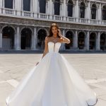 A-line satin strapless Margaritte wedding dress by Oksana Mukha. 1