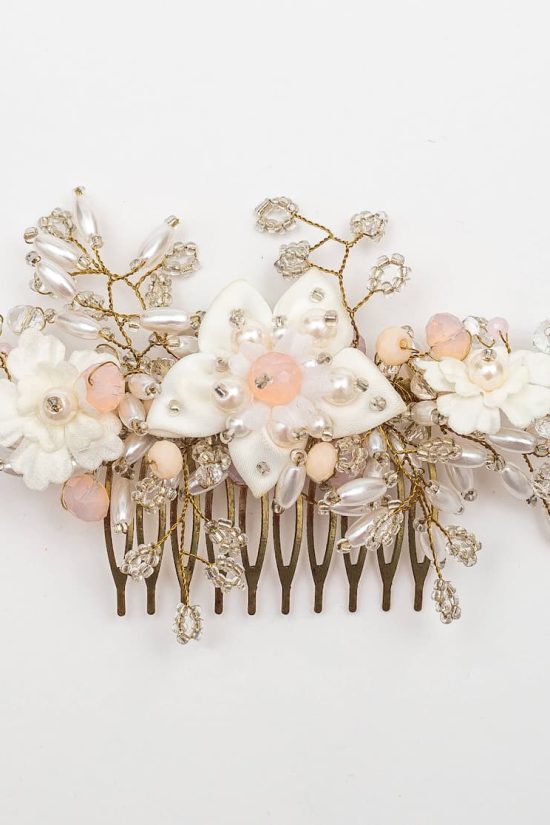 Pacifica Bridal Headpiece with pearls and flowers in auckland