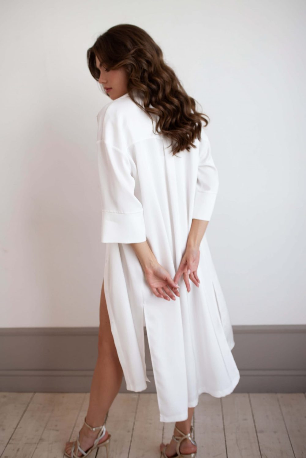 White Wedding robe-shirt Adriana with sleeves on the back, auckland, nz 2