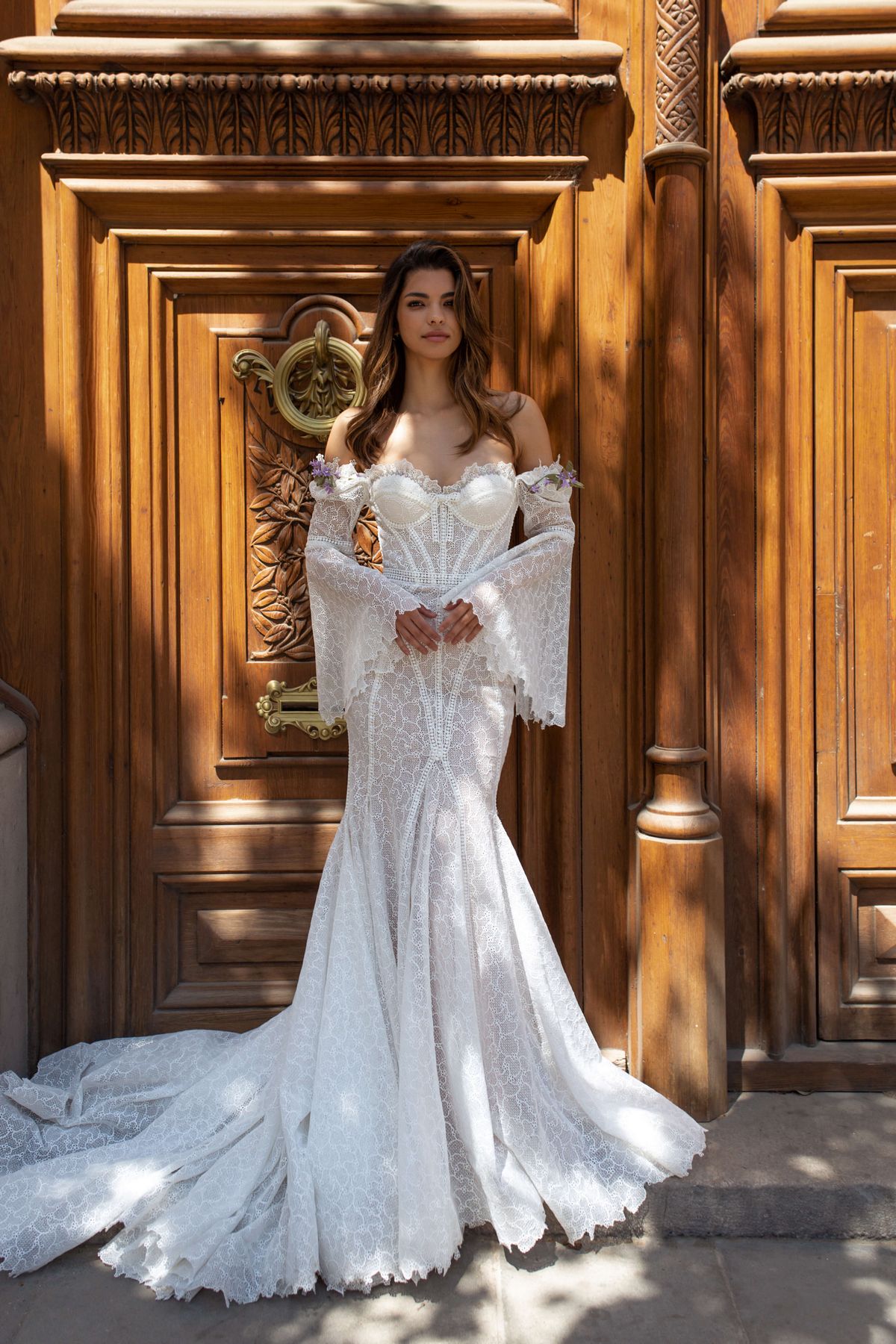 Rara Avis wedding dress Amaretti with detachable lace sleeves at Dell'Amore Bridal, NZ 4