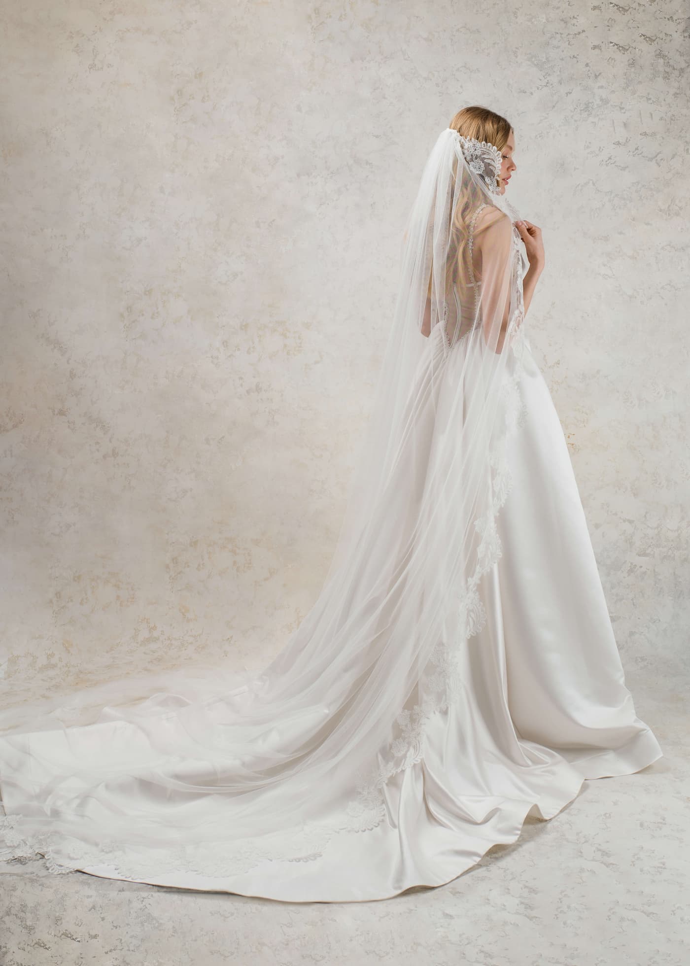 Rara Avis A-line satin couture wedding dress Murex at Dell'Amore Bridal, NZ. 5