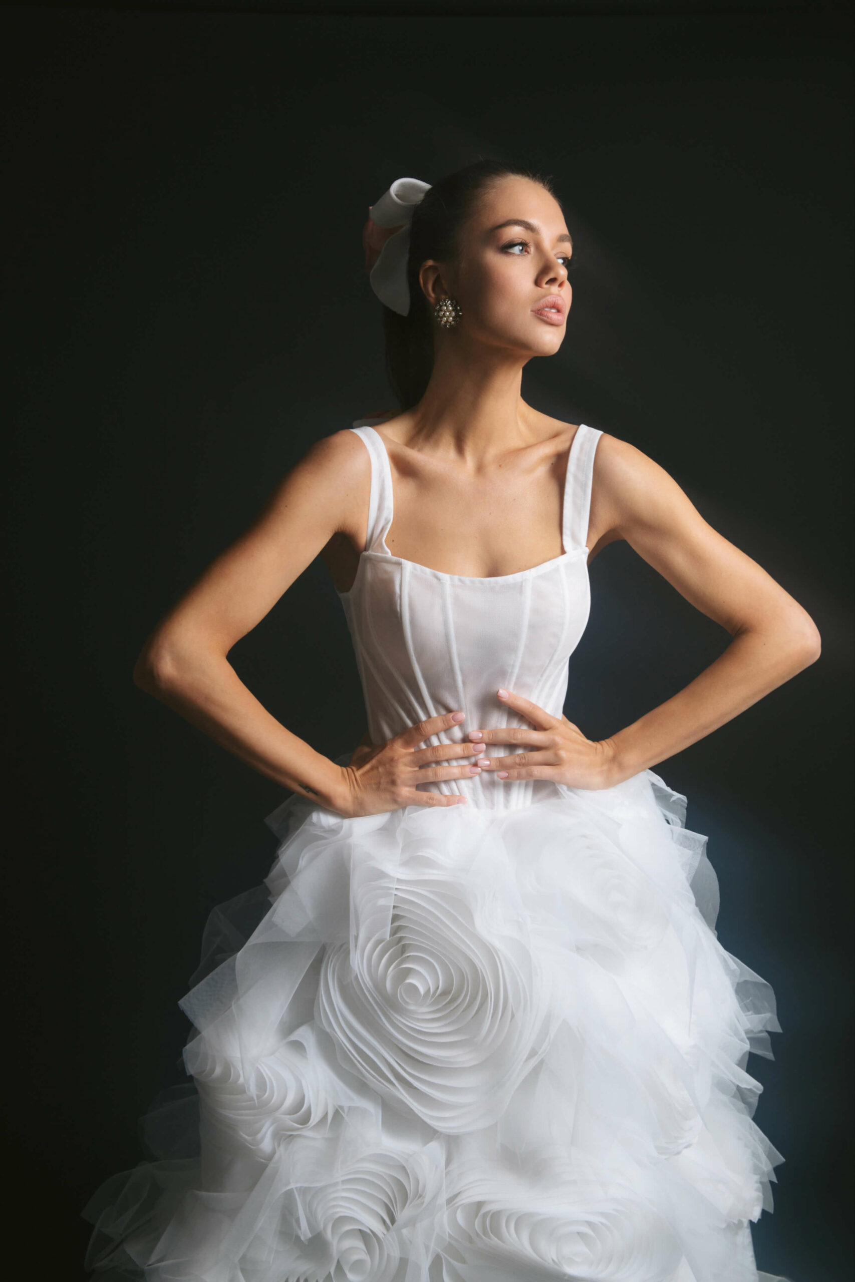 couture wedding dress Remua with fluffy 3d tulle flowers on the skirt by ange etoiles 4
